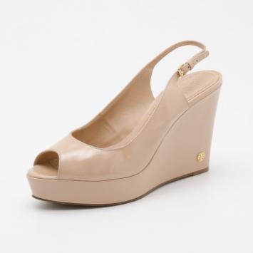 Tory Burch Beige Patent Cassidy Slingback Wedge Size 39.5