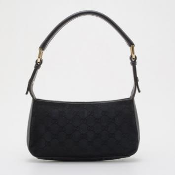  Gucci Black GG Monogram Canvas Shoulder Bag 