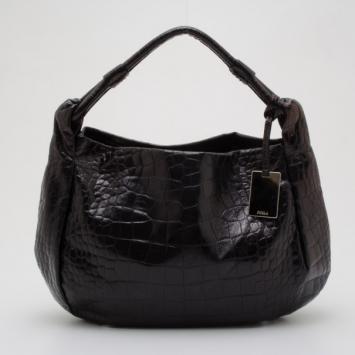 Furla Black Grape Croc Embossed Zarina Shoulder Bag 