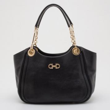  Salvatore Ferragamo Black Betulla Leather Tote