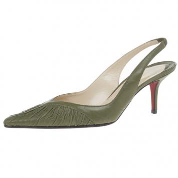 Christian Louboutin Green Leather Pleated Slingback Sandals Size 38