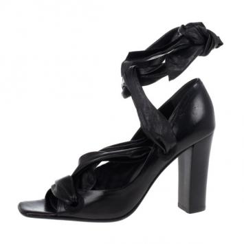 Saint Laurent Paris Black Leather Tie Around Sandals Size 37