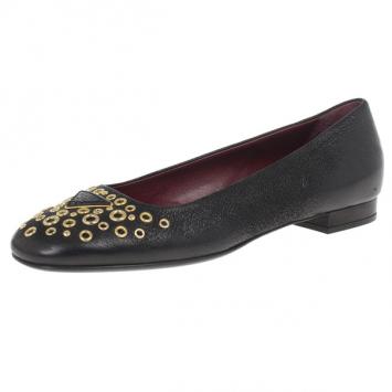 Prada Black Leather Gold Eyelet Ballet Flats Size 37