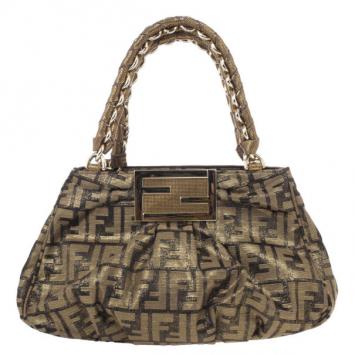 Fendi Brown Tobacco and Gold Zucca Mia Small Chain Bag