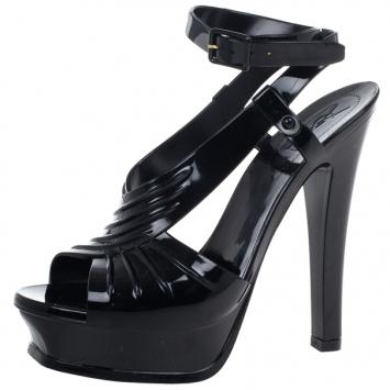Saint Laurent Paris Black Patent  Jelly Tribute Sandals Size 36