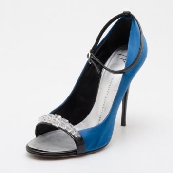 Giuseppe Zanotti Blue Satin Crystal Embellished Pumps Size 37.5 