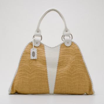 Fendi Straw and White Leather Devil Tote