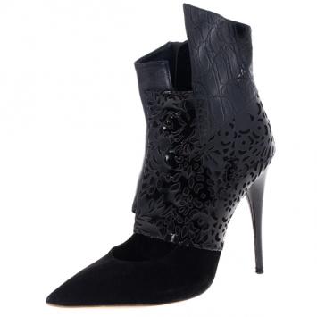 Chloe Black Patent Pointed Toe Ankle Boots Size 38.5 