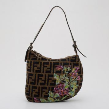 Fendi Ostrik Piccola Beaded Zucca and Floral Hobo 