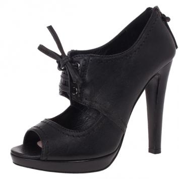 Miu Miu Black Leather Lace up Platform Ankle Booties Size 38