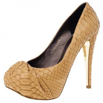 Gina Beige Python Hoodie Platform Pumps Size 38.5