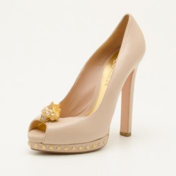 Alexander McQueen Beige and Gold Skull Pumps Size 38