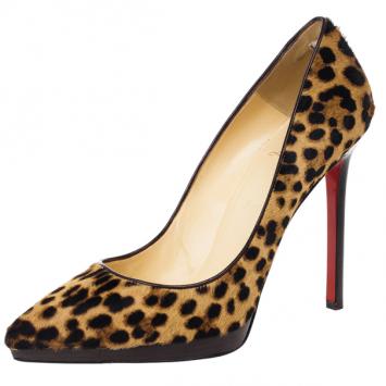 Christian Louboutin Leopard Pony Hair Pigalle Plato Pumps Size 40