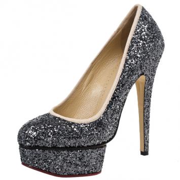 Charlotte Olympia Black Glitter Priscilla Platform Pumps Size 36.5