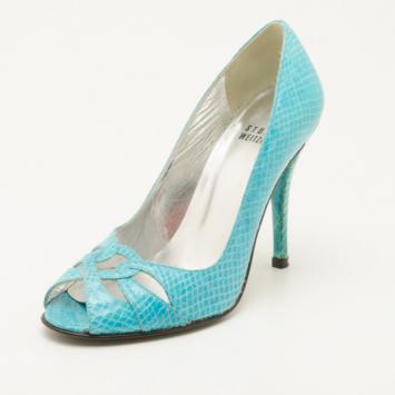 Stuart Weitzman Turquoise Embossed Peep Toe Pumps Size 35