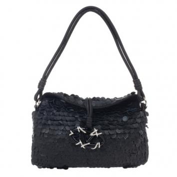 Valentino Black Leather Ruffles Clutch