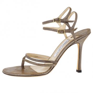 Jimmy Choo Bronze Metallic Thong Strappy Sandals Size 39.5