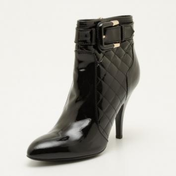 Burberry Black Quilted Patent Leather Ankle Boots Size 40