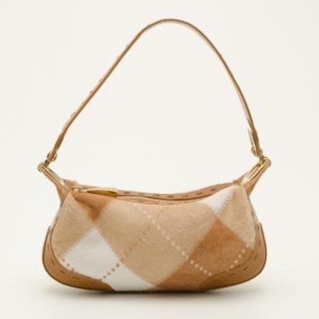 Escada Tan and White Calf Hair Argyle Shoulder Bag 