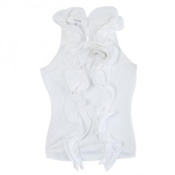 Oscar De La Renta White Silk Ruffled Blouse M