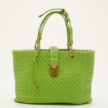 Bottega Veneta Neon Green Woven Leather Tote 