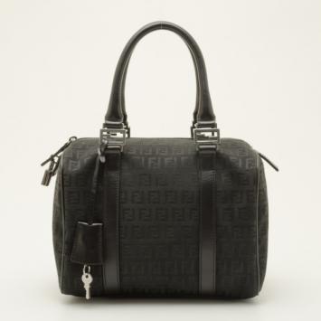 Fendi Black Zucchino Spalmati Boston Satchel