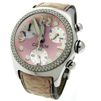 Corum Large Bubble 396.157.47 Pink Dial Quartz Chronograph Diamond Watch