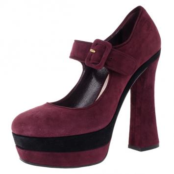 Miu Miu Magenta Suede Mary Jane Platform Pumps Size 37