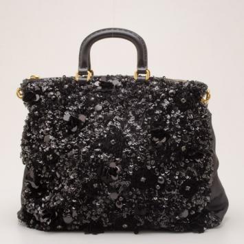 Prada Black Tessuto &amp; Ricamo Tote 