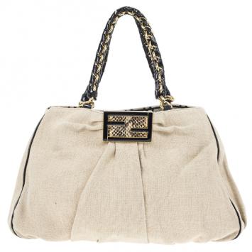 Fendi Beige Corda Canvas Mia Chain Handle Bag