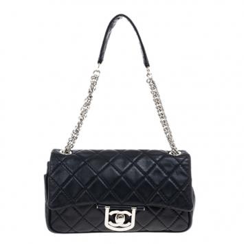 Chanel Black Leather Quilted Medium Flap Bag