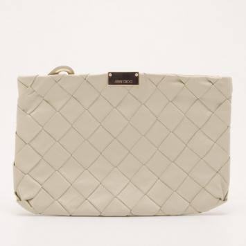 Jimmy Choo Beige Leather Woven Zulu Clutch