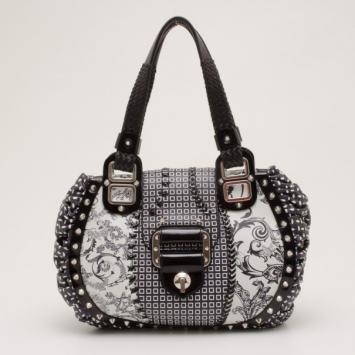 Versace Black and White Multi Print Leather Tote