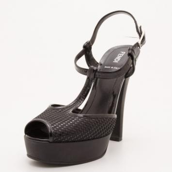 Fendi Black Perforated T-Strap Platform Sandals Size 37.5