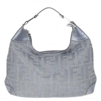 Fendi Silver Leather Woven Hobo