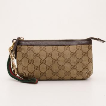 Gucci Brown Monogram GG Wristlet