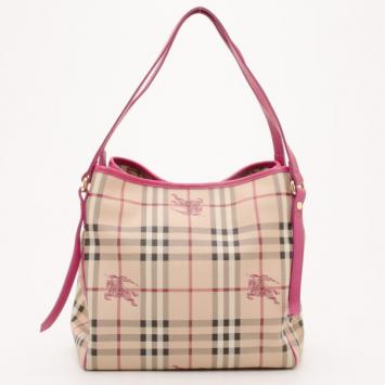 Burberry Haymarket Check Pink Trim Medium Shoulder Bag