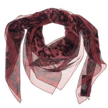 Alexander McQueen Red Chiffon Animalier Skull Square Scarf 