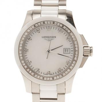 Longines White Stainless Steel & Ceramic Women's Wristwatch 35MM