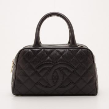 Chanel Black Quilted Caviar Leather Small Bowler Satchel