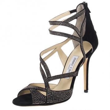 Jimmy Choo Dome Diamante Embellished Suede Sandals Size 38.5