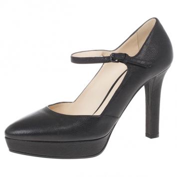 Bottega Veneta Black Leather Mary Jane Platform Pumps Size 38.5