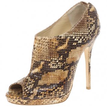 Jimmy Choo Tan Snakeskin Embossed Glint Peep Toe Ankle Booties Size 39