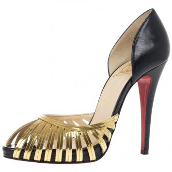 Christian Louboutin Gold and Black Corpus D'orsay Pumps Size 39