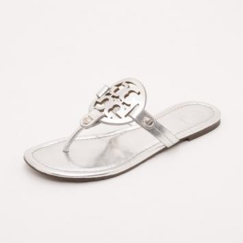 Tory Burch Silver Metallic 'Miller' Sandals Size 37.5
