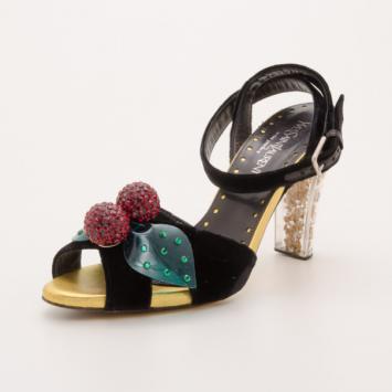 Yves Saint Laurent by Tom Ford Black Velvet Cherry Sandals Size 38