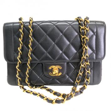 Chanel Black Lambskin Leather With Gold Hardware Single Flap Bag 