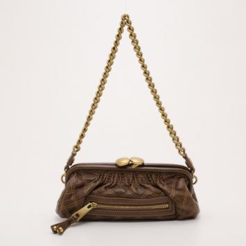Marc Jacobs Brown Quilted Leather East/West Stam Clutch Handbag  