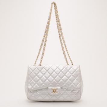 Chanel Silver Metallic Jumbo Flap Bag