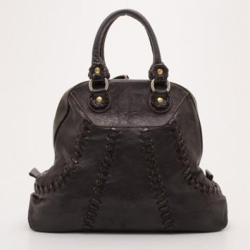 Roberto Cavalli Black Whipstitched Leather Bag  